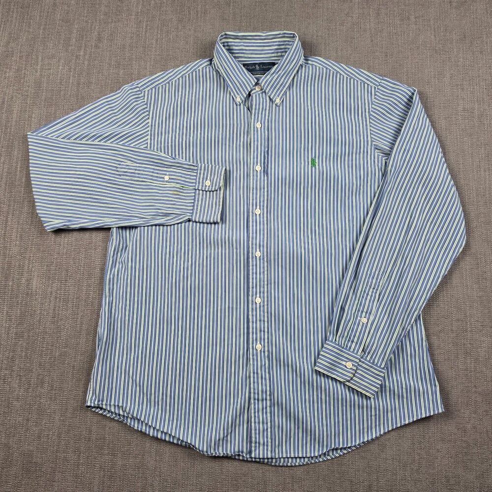 Ralph Lauren Shirt Mens XL Custom Fit Blue Striped Long Sleeve Button Down Pony